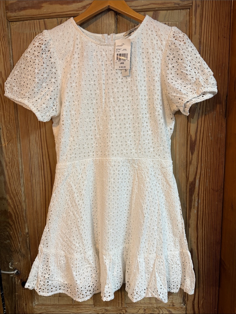 Speechless Large Girls' White Eyelet Puff-Sleeve Dress